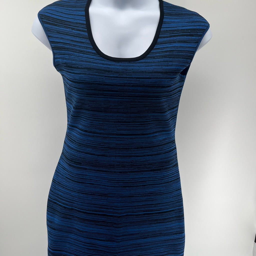 Diane Von Furstenberg Blue And Black Striped Dress Medium